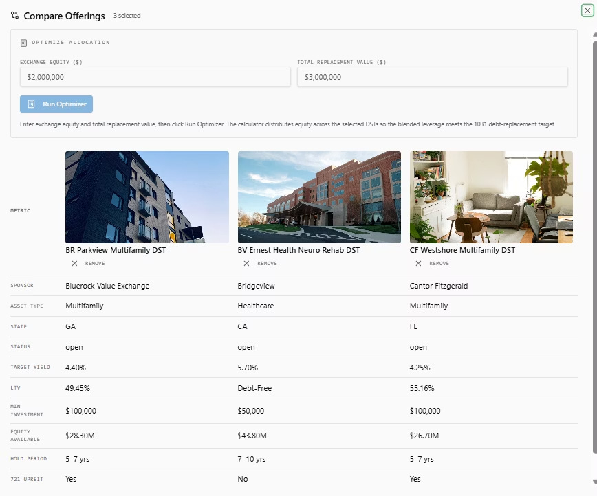 Compare offerings screenshot