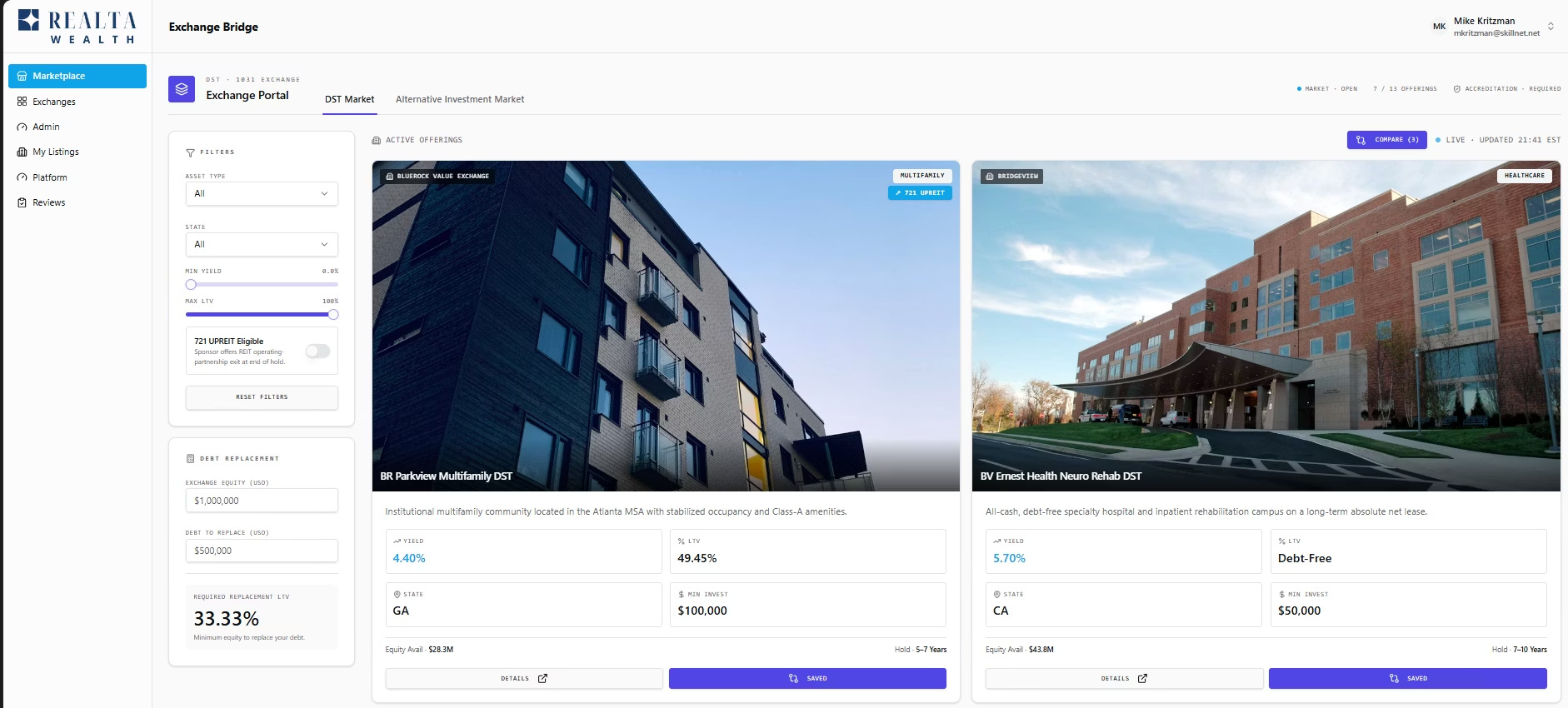 ExchangeBridge DST marketplace screenshot